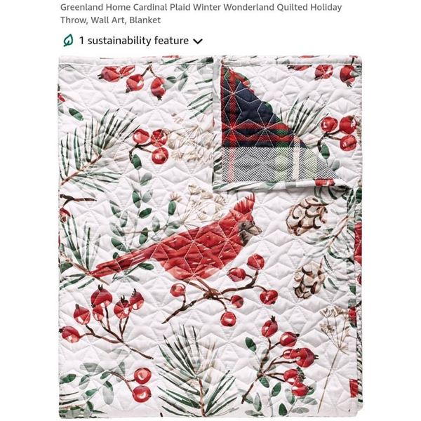 Greenland Home Cardinal Plaid Winter Wonderland Quilted Holiday Throw Blanket