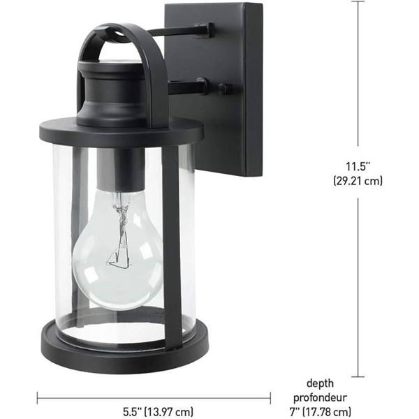 Globe Electric 43532 Newbury 1-Light Outdoor Wall Sconce, Clear Glass Shade, Black Finish