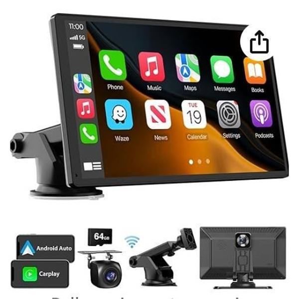 Laviay Wireless Carplay Touchscreen with 4K Dash Cam, Portable 9” Apple Carplay & Android A