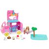 Image 1 : Barbie Toy Camper & Chelsea Doll, 2-in-1 Playset with 2 Pets & 15 Accessories, Vehicle Transforms in