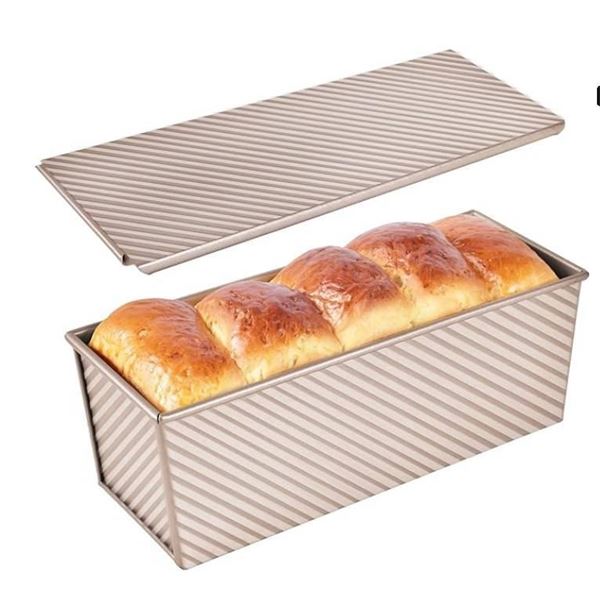 Bakeley Commercial Pullman Loaf Pan with Lid, Non-Stick Rectangle Corrugated Carbon Steel Bread Toas