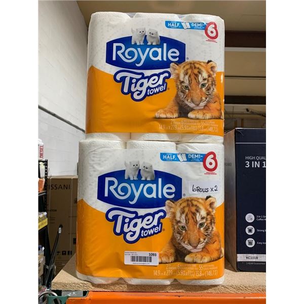 Royale Tiger Towel 2-Ply Paper Towels, 6 Rolls x 2 Packs