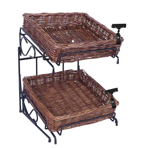 Mobile Merchandisers 2-Tier Brown Square Willow Basket Counter Display – 14 3/4″W 