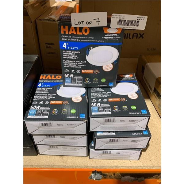 Lot of 7 Halo 4-Inch LED Downlights HLB4LSFSS-C with 5-Color Selectable Options