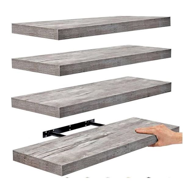 Sorbus Wall Mount Floating Shelves in Grey Wood Finish 16″ Pack of 4