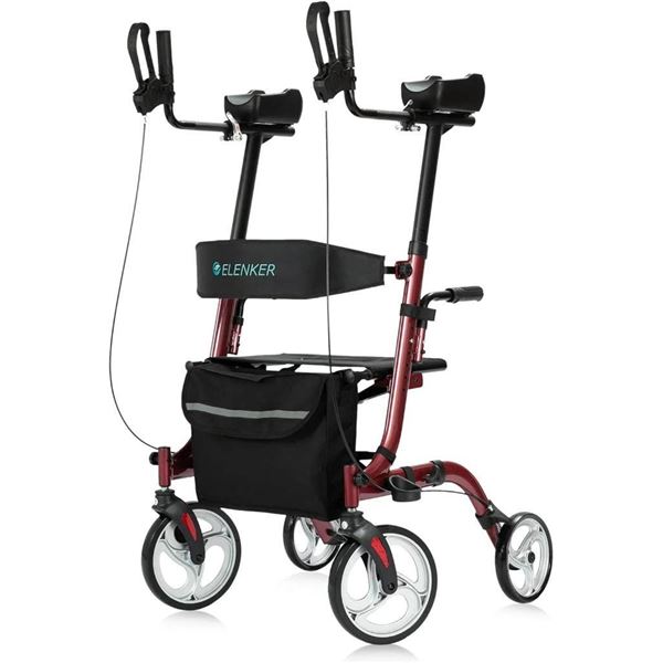 Elenker Upright Rollator Walker, Model 9211B, Red