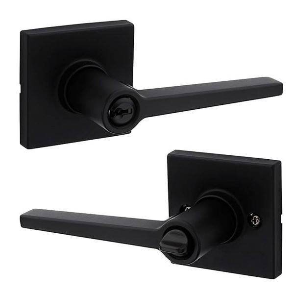 Weiser Daylon Matte Black Front Door Handle with Lock, Reversible Square Exterior/Interior Door Hand