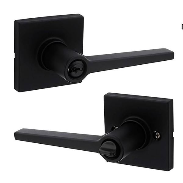 Weiser Daylon Matte Black Front Door Handle with Lock, Reversible Square Exterior/Interior Door Hand