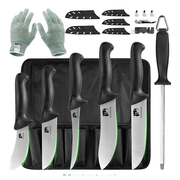 FULLHI 11PCS Butcher Knife Set, Non-Slip Butcher Boning Knife German Stainless Steel Chef Knife Set,