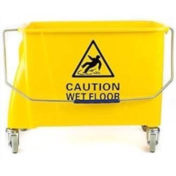 Yellow Wet Floor Caution Bucket With Wringer and Metal Handle