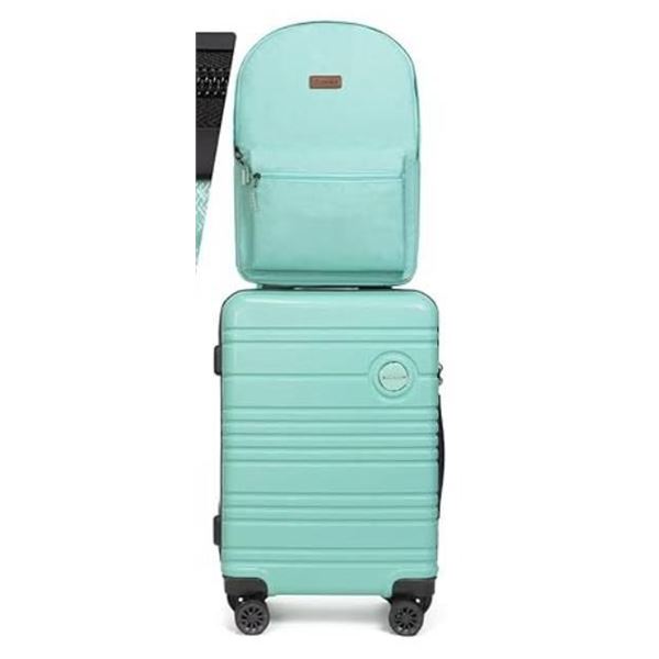 Light Green  Aklsvion PC+ABS Durable Carry-On Luggage with Spinner Wheels with Matching Backpack