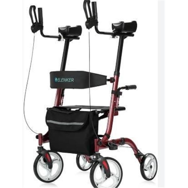 Elenker Upright Rollator Walker, Model HFK-9236T2, Red
