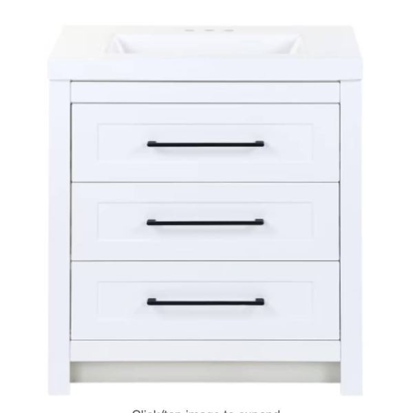MOEN Genta 30.5-inch W x 34.4-inch H x 18.75-inch D Bathroom Vanity in White with Cultured Marble Co