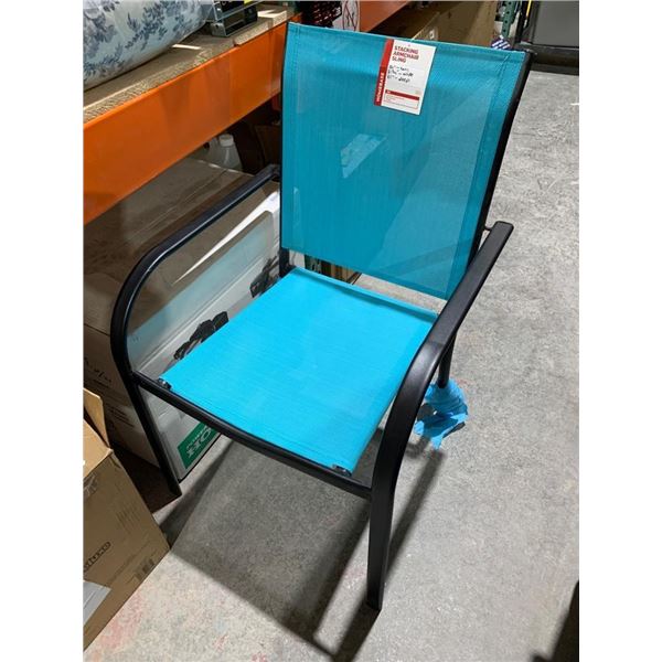 Homebase Stacking Armchair Sling with Black Metal Frame and Teal Mesh