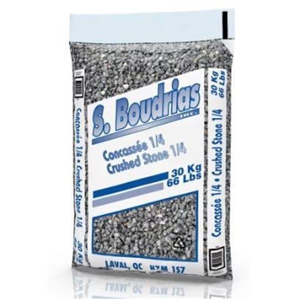 Pallet of St Boudrias  1/4 Inch Crushed Stone, 30 kg Bags, Laval QC