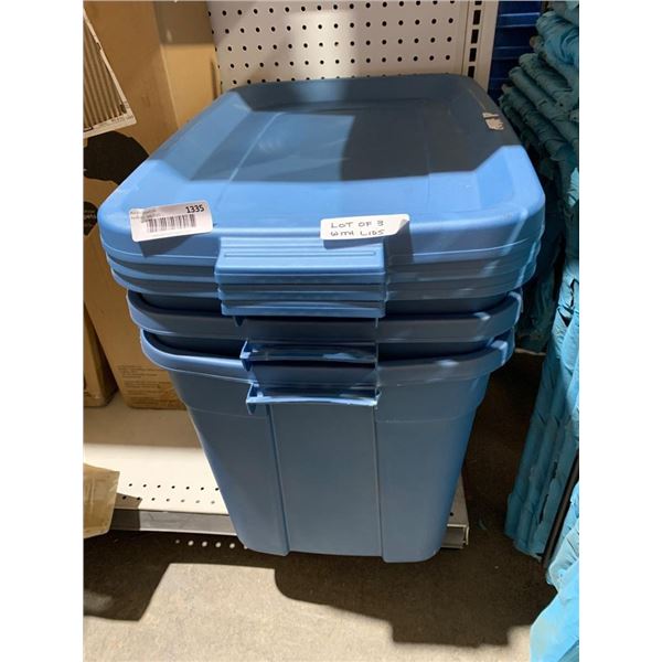 Set of Three Blue Storage Bins with Lids, 15.5 x 22 Inches
