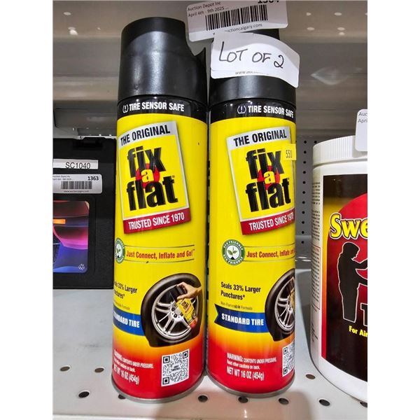 Fix-a-Flat Tire Inflator and Sealer Lot of 2 Cans, 16 oz Each