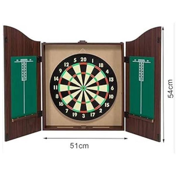 Wall-Mounted Dartboard With Wooden Cabinet and Scoreboards