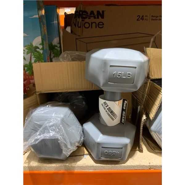 15 Lb Plastic Coated Hex Weight Set