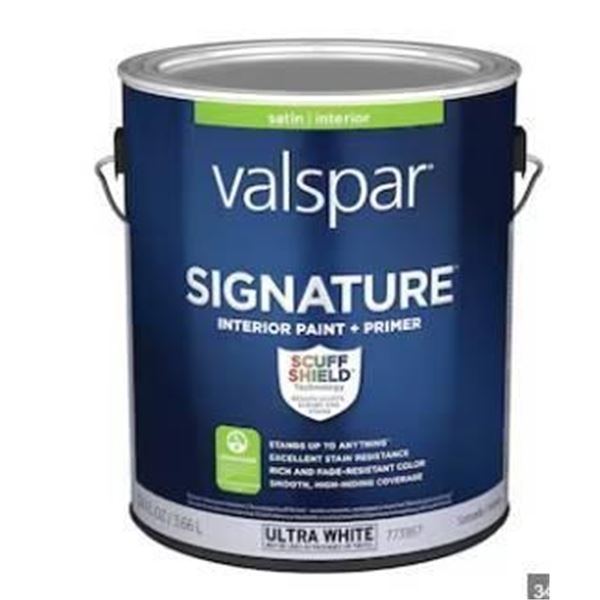 Valspar Signature Interior Paint + Primer, Ultra White, Flat, 2×3.78L