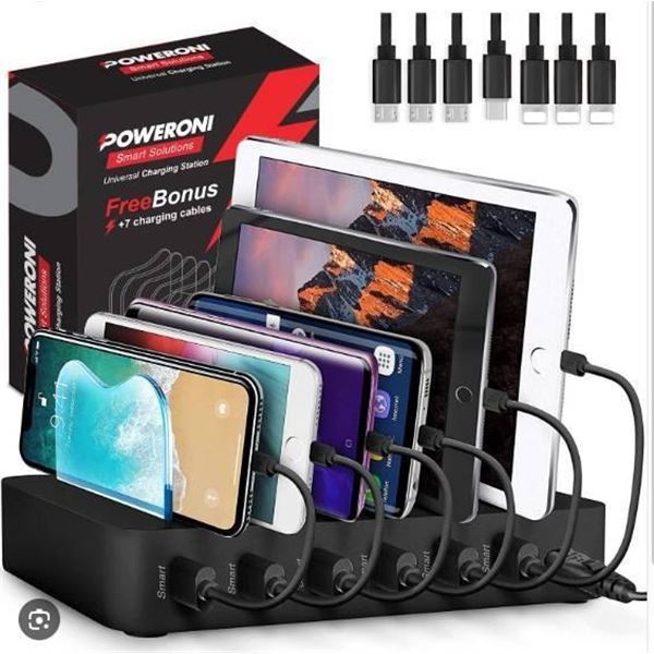 Poweroni PD-S10 Universal Charging Station With 6 Ports for Tablets and Phones