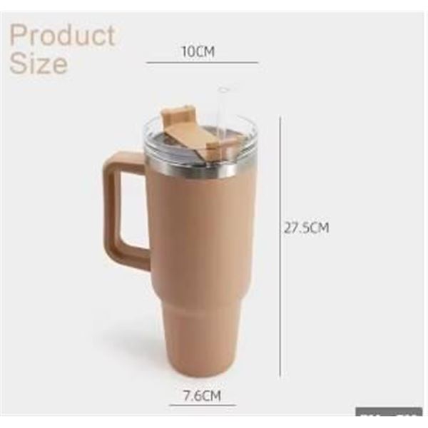 Tan Stainless Steel Insulated Tumbler with Handle and Straw, 40 oz