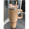 Image 2 : Tan Stainless Steel Insulated Tumbler with Handle and Straw, 40 oz