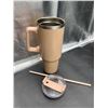 Image 3 : Tan Stainless Steel Insulated Tumbler with Handle and Straw, 40 oz