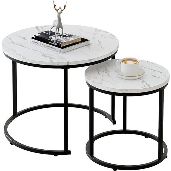 Aboxoo HM2325 Black and White Marble Nesting Coffee Tables