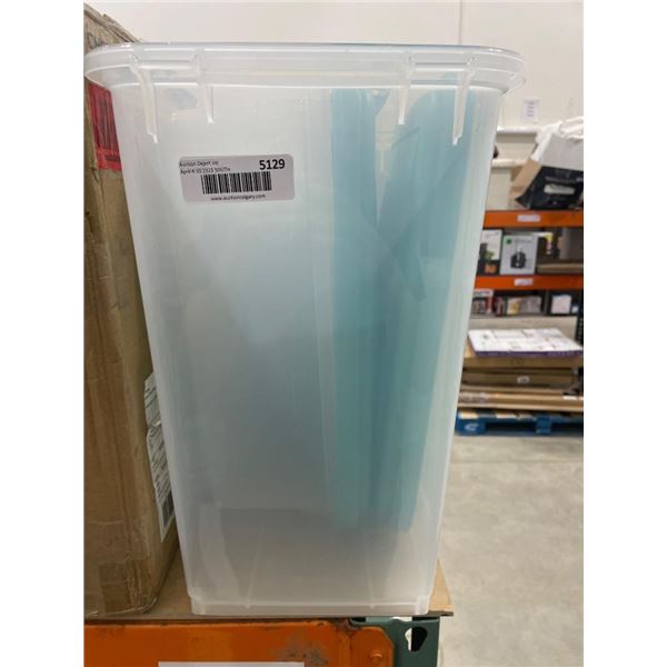 Clear Plastic Storage Bin with Turquoise Lid and Handle