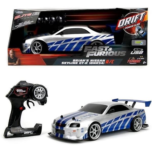 Jada Toys Fast & Furious Brian’s Nissan Skyline GT-R (BN34) Drift Power Slide RC Radio Remo