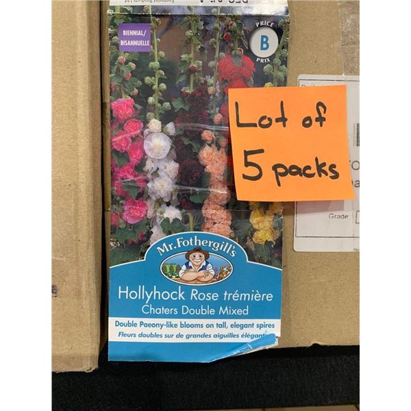 Lot of 5 Packs – Mr. Fothergill’s Hollyhock Chaters Double Mixed Plant Seeds
