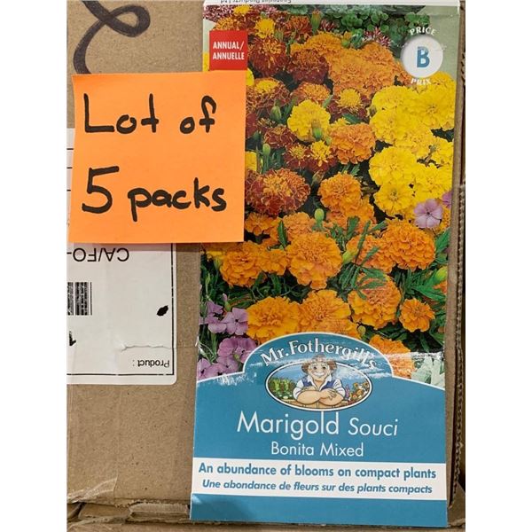 Lot of 5 Packs of Mr. Fothergill’s Marigold Souci Bonita Mixed Seeds