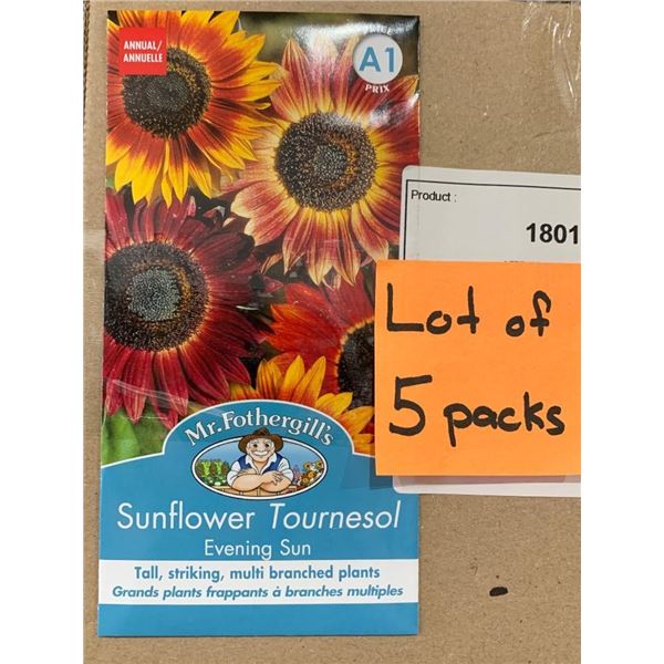 Lot of 5 Packs Mr. Fothergill’s Sunflower Tournesol Evening Sun Seed Packs