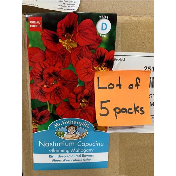 Lot of 5 Packs of Mr. Fothergill’s Nasturtium Capucine Gleaming Mahogany Flower Seeds