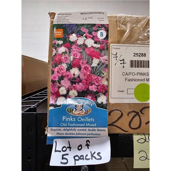 Lot of 5 Packs of Burpee Pinks Oeillets Old Fashioned Mixed Seeds