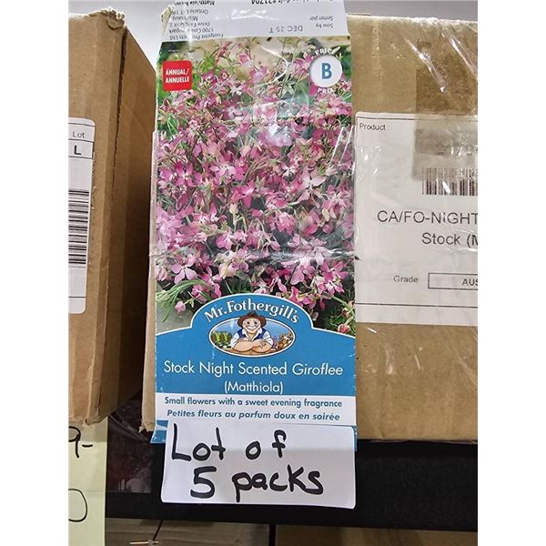 Lot of 5 Packs of Mr. Fothergill’s Stock Night Scented Girolfee (Matthiola) Seeds