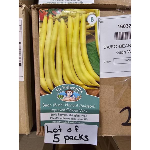 Lot of 5 Packs Mr. Fothergill’s Bean Bush Improved Golden Wax,