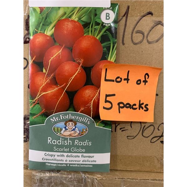 Lot of 5 Packs Mr Fothergill’s Radish Scarlet Globe Seeds