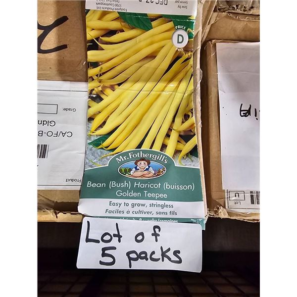 Lot of 5 Packs Burpee Bean Haricot Golden Recipe Seed Packs