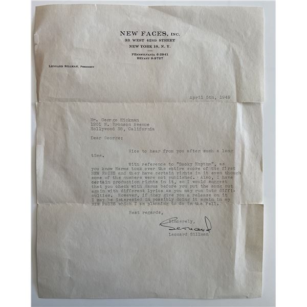 Music producer Leonard Sillman signed letter