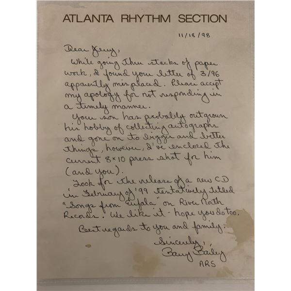Barry Bailey signed letter