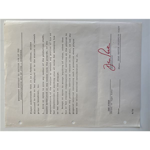 Laugh Ins Dean Martin and Dan Rowan signed document