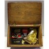 WOODEN BOX W/ COCA COLA AND OTHER TRINKETS