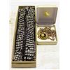 Image 1 : VINTAGE RHINESTONE LARGE LONG NECKLACE & BOX