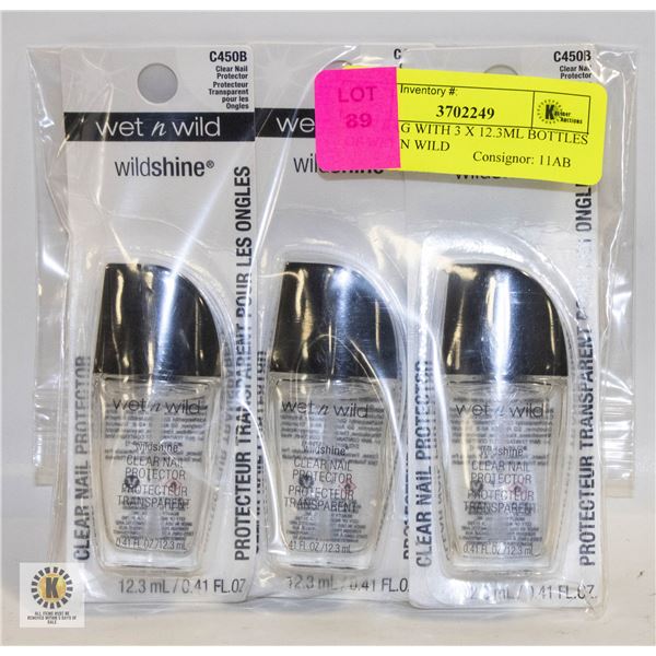 NEW BAG WITH 3 X 12.3ML BOTTLES OF WET N WILD