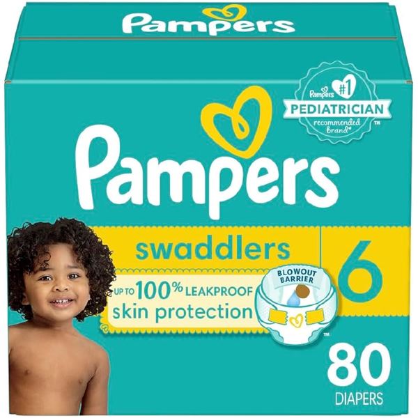 NEW CASE OF PAMPERS SWADDLERS SIZE 6 DIAPERS 80 CT
