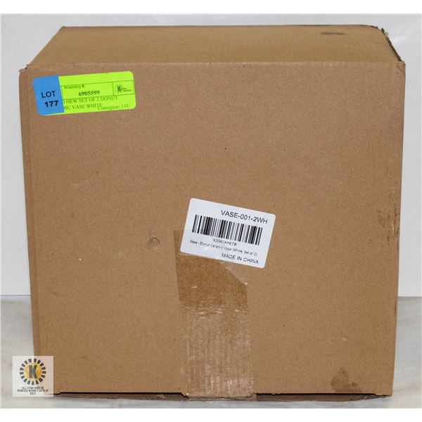 BRAND NEW SET OF 2 DONUT CERAMIC VASE WHITE