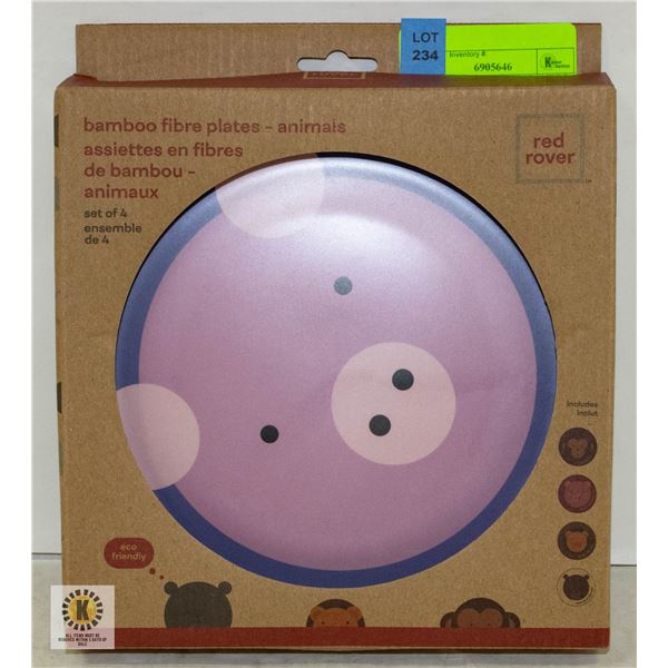 NEW SET OF 4 RED RIVER BAMBOO FIBRE PLATES-ANIMALS