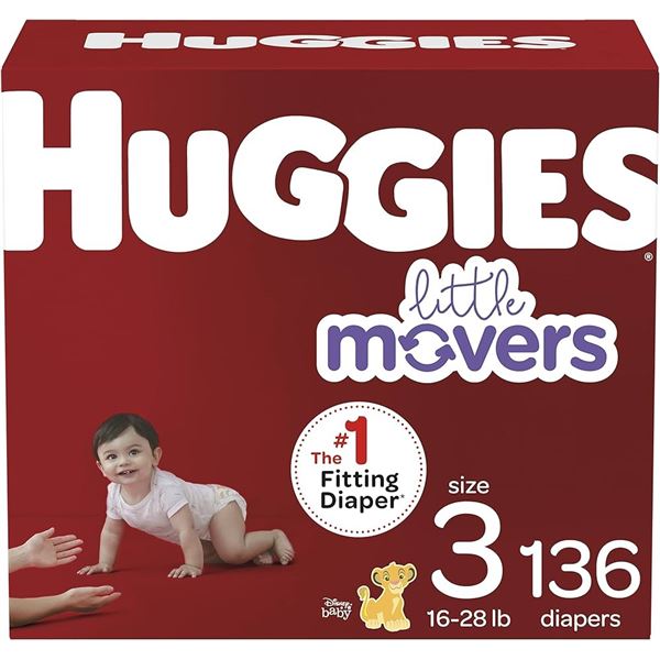 NEW HUGGIES LITTLE MOVERS SIZE 3 DIAPERS 136 COUNT